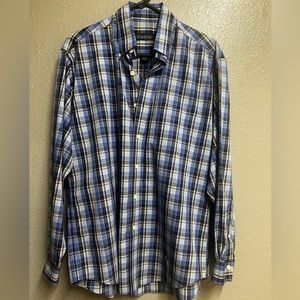 Mens long sleeve button down Brooks Brothers shirt, Blue/yellow plaid, medium